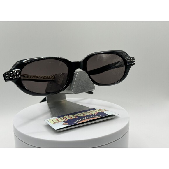 Vintage Sunglasses 1950s Style Grey Sun Lens Black Plastic Rhinestone Frame 50s main image 4
